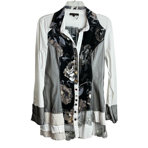 John and Jane Floral Patchwork lace chiffon dark academia witchy Blouse S - Picture 1 of 9